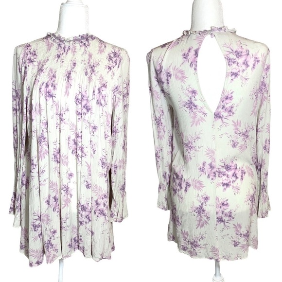 En Creme White & Purple Floral Dress Tunic Size Small - Picture 4 of 16